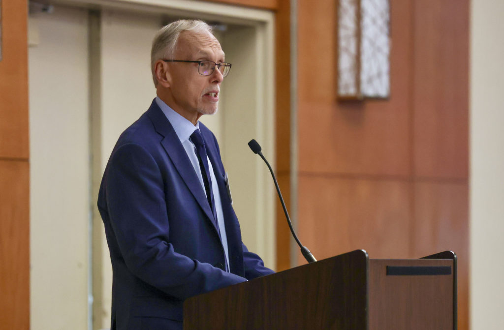 Robert Vassar, PhD, the Davee Professor of Alzheimer Research and professor of Neurology and director of the Mesulam Center, giving an update on the center's activities. Photo: Theresa Crawford